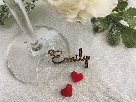 FranJohnsonHouse Personalized Wine Glass Charm Small Laser Cut Table Name & Hole Place Card Custom Sign Acrylic Gift Tag Wedding Favors Wooden Place Setting Decor Bridal Party Metal Drink Marker FranJohnsonHouse
