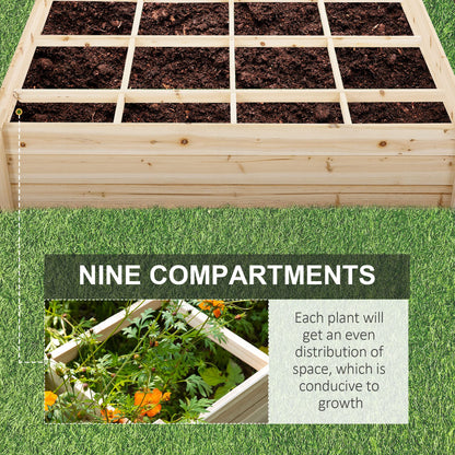 Outsunny Raised Garden Bed Kit, 4' x 4' Outdoor Wooden Planter Box with 9 Growing Grids, for Plants and Herbs - WoodArtSupply