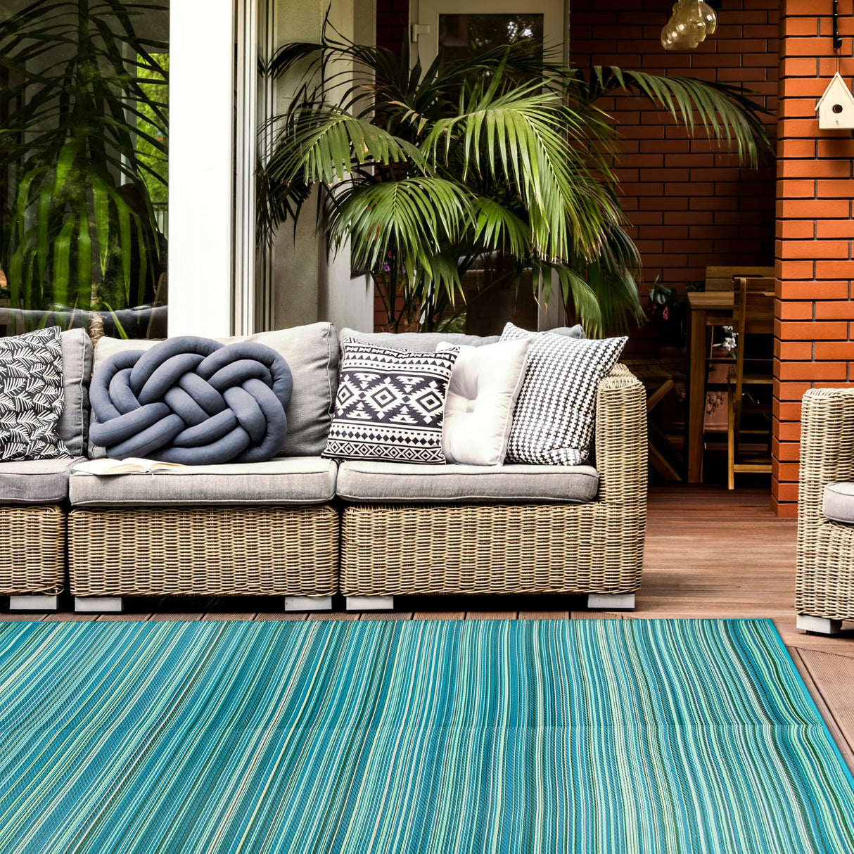 Rugshop Contemporary Stripe Reversible Foldable Waterproof Premium Recycled Plastic Outdoor Rugs for Patio,Backyard,RV,Deck,Picnic,Trailer,Beach,Camping Rug 6' X 9' Blue Rugshop