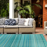 Rugshop Contemporary Stripe Reversible Foldable Waterproof Premium Recycled Plastic Outdoor Rugs for Patio,Backyard,RV,Deck,Picnic,Trailer,Beach,Camping Rug 6' X 9' Blue Rugshop