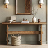 TRIBEWOOD Solid Wood Console Table for Entryway, 63-Inch Long Farmhouse Sofa Table Behind Couch, for Foyer, Hallway, Living Room TRIBEWOOD