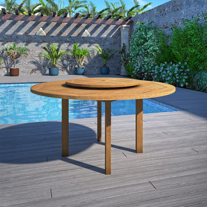 Amazonia Arezzo 7-Piece Outdoor Round Lazy Susan Dining Table Set | Teak Finish | Ideal for Patio and Indoors - WoodArtSupply