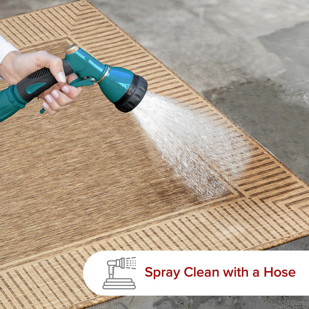 nuLOOM 4' x 6' Outdoor Area Rug, Casual Design With Striped Border, Stain Resistant, Highly Durable, For Patio, Balcony, Bedroom, Living Room, Dining Room, Bathroom, Light Brown nuLOOM