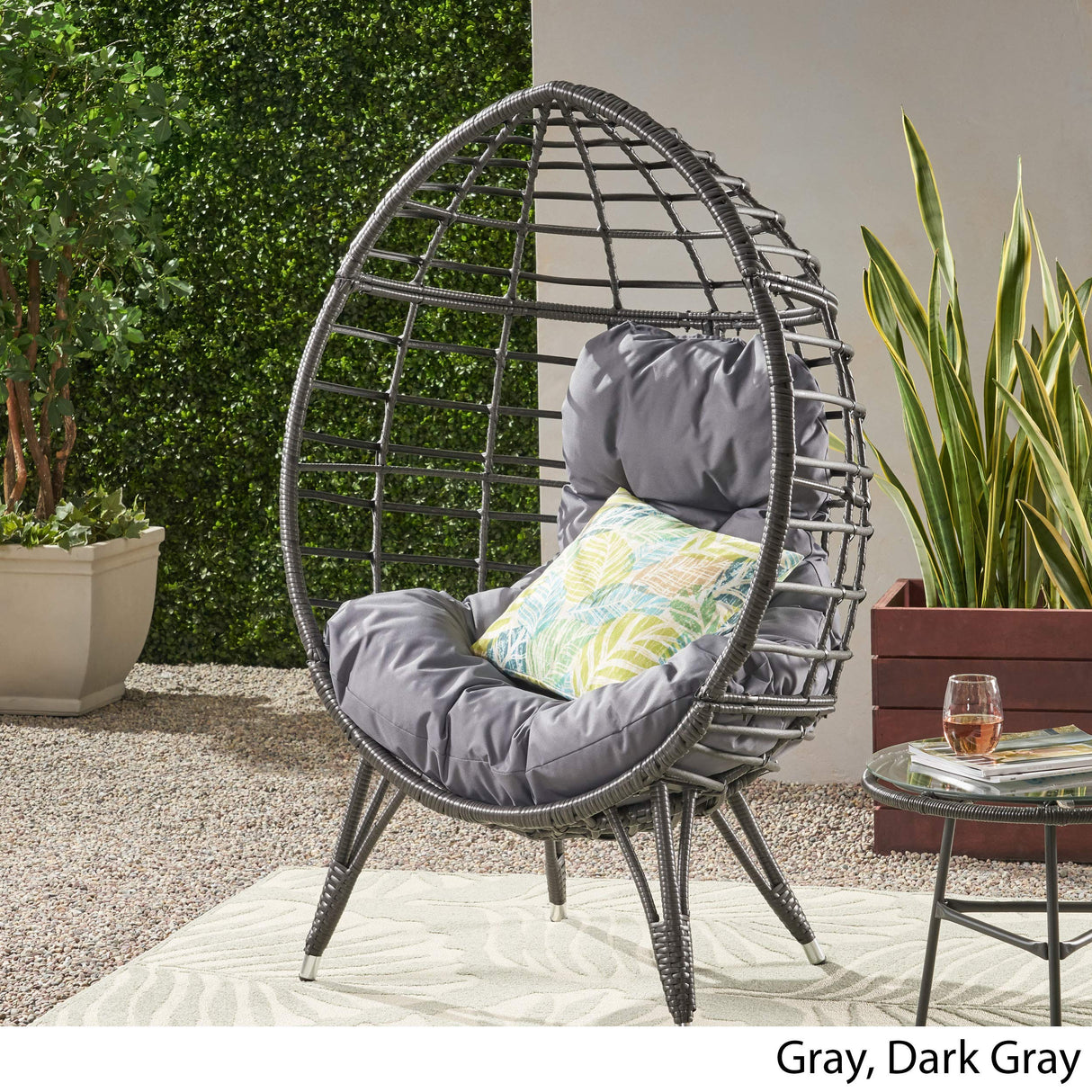 GDFStudio Valerie Outdoor Wicker Swing Chair with Cushion, Gray and Dark Gray GDFStudio