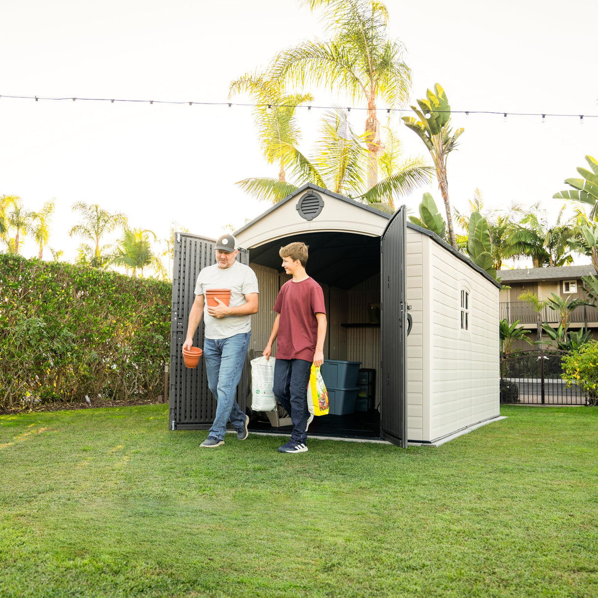 Lifetime Outdoor Storage Shed, 8x15 Ft, Desert Sand, Resin Backyard Tool Shed with Lockable Doors and Weather-Resistant Panels Lifetime