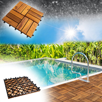 YAMAZING 12”x12” Solid Wood Interlocking Flooring Tiles (Pack of 9), Acacia Hardwood Deck Tiles,Floor Tile for Both Indoor & Outdoor Use, Patio Garden, Waterproof All Weather (9 Sq Ft) - WoodArtSupply