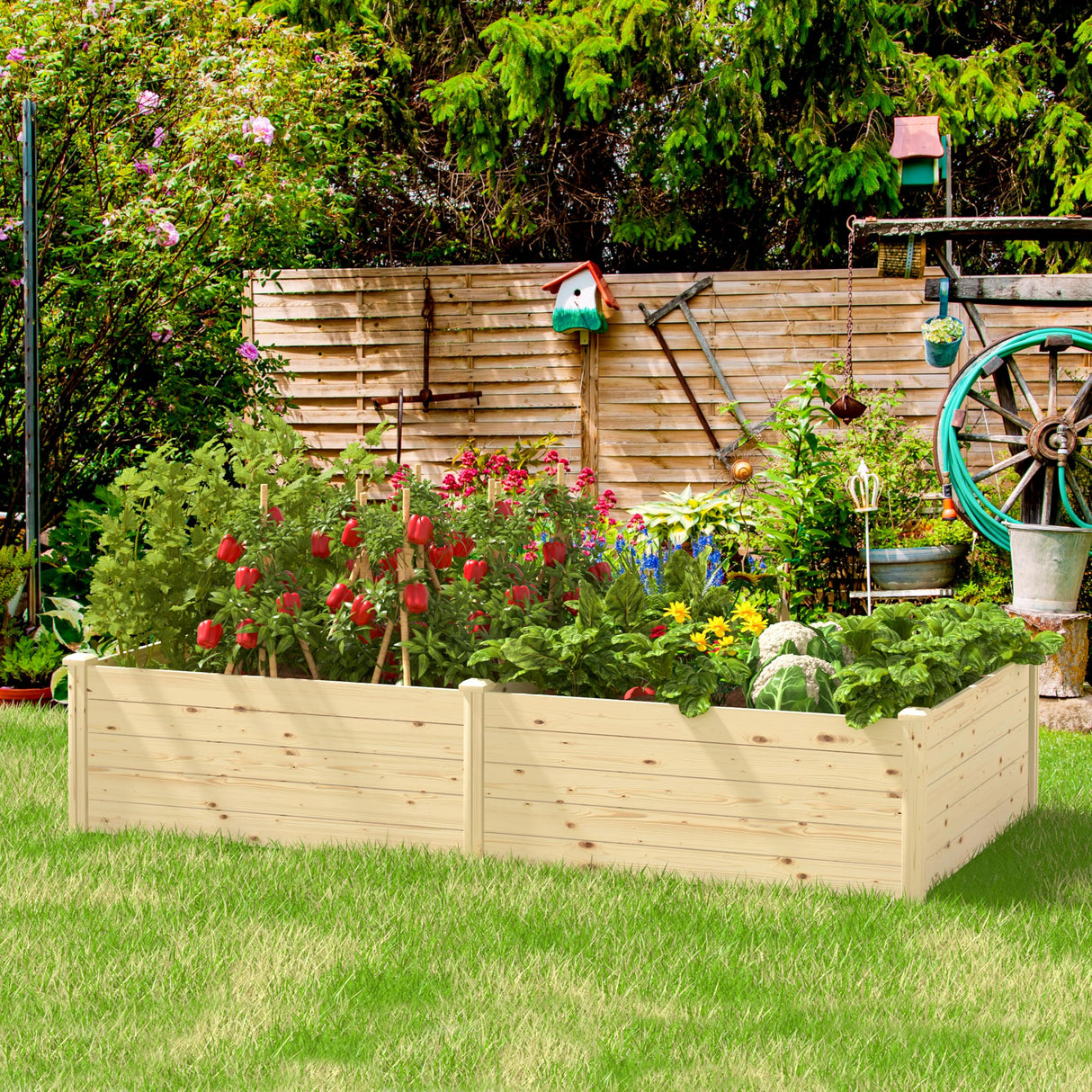 MUPATER 8x4x1.5 FT Wooden Raised Garden Bed, 43 Cubic Feet Outdoor Plant Box with Mortise & Tenon Design, Deep Raised Garden Bed for Herbs, Vegetables and Flowers, Garden, Natural Wood MUPATER