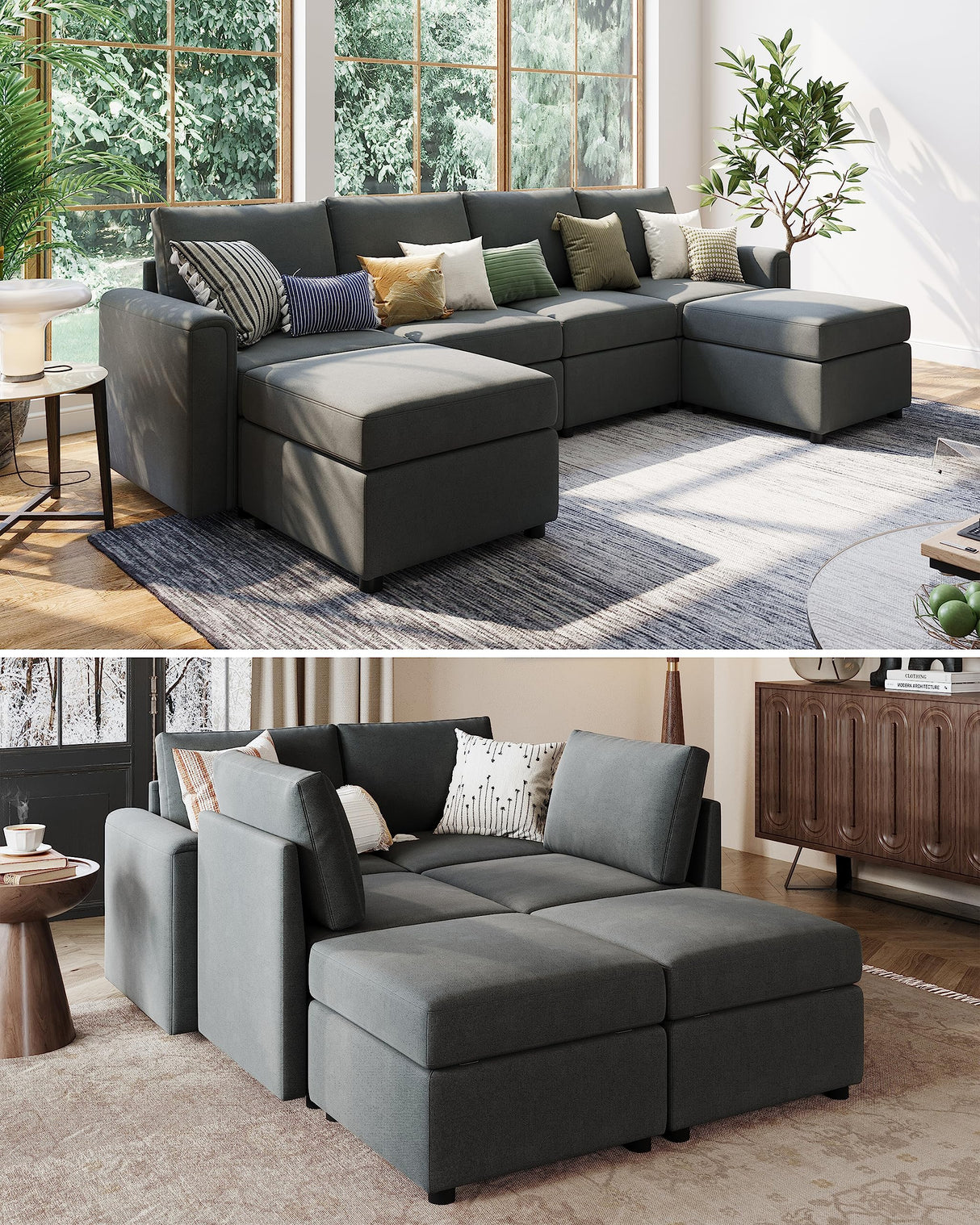 LINSY HOME Modular Sectional Sofa, Convertible U Shaped Sofa Couch with Storage, Memory Foam, Modular Sectionals with Ottomans, 6 Seat Sofa Couch with Chaise for Living Room, Dark Grey LINSY HOME