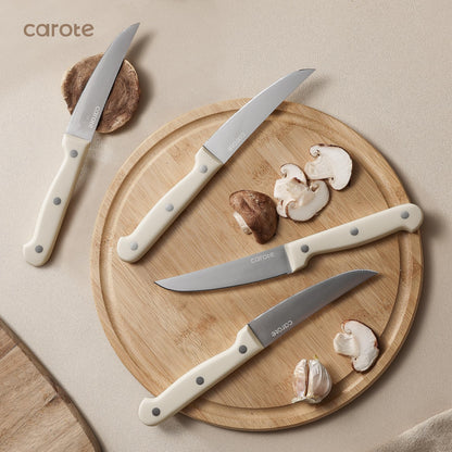 CAROTE 14 Pieces Knife Set with Block, Forged, High Carbon Stainless Steel Sharp Blade Block Knife Set, Dishwasher Safe Cutlery, Cream