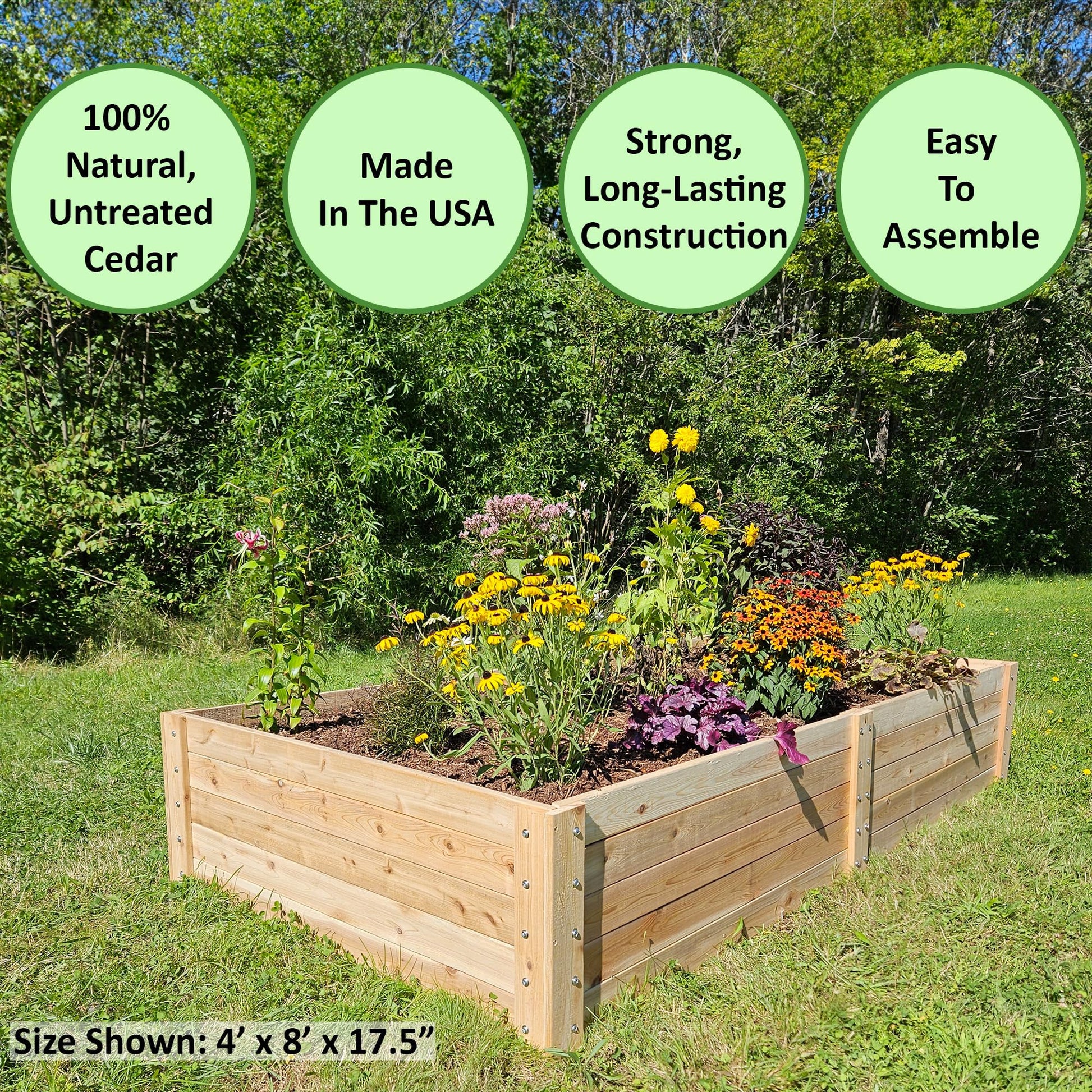 Infinite Cedar Select Cedar Raised Garden Bed - 4' x 8' x 17.5" - Handcrafted in Maine from North American Western Red Cedar Wood - WoodArtSupply