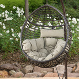 Roomfitters Outdoor Hanging Egg Chair with Woven Rattan Frame and Plush Cushion, Stand Not Included, Brown roomfitters