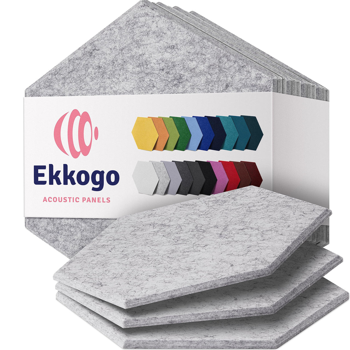 Ekkogo Acoustic Panels 12-Pack Soundproof Wall Panels 14"X12.1"X0.4" Sound Panels High Density Sound Dampening Panels - [Smoky White Hexagon] Ekkogo