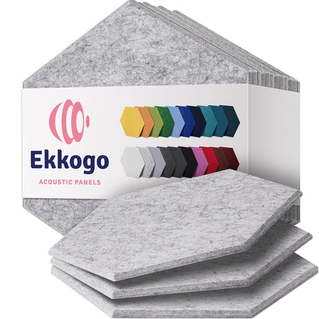 Ekkogo Acoustic Panels 12-Pack Soundproof Wall Panels 14"X12.1"X0.4" Sound Panels High Density Sound Dampening Panels - [Smoky White Hexagon] Ekkogo