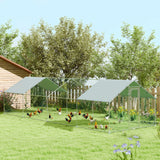 PawHut Chicken Run, Large Metal Chicken Coop w/Waterproof & Anti-UV Cover, Feeding Door, Hanging Feeder, Perch, Walk-in Poultry Cage for Outdoor, Yard, Farm, for 24-30 Chickens, 9.8' x 26.2' x 6.4' PawHut