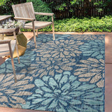 JONATHAN Y SMB110C-8 Zinnia Modern Floral Textured Weave Indoor Outdoor Area-Rug Bohemian Coastal Easy-Cleaning Bedroom Kitchen Backyard Patio Non Shedding, 8 X 10, Navy/Aqua JONATHAN Y