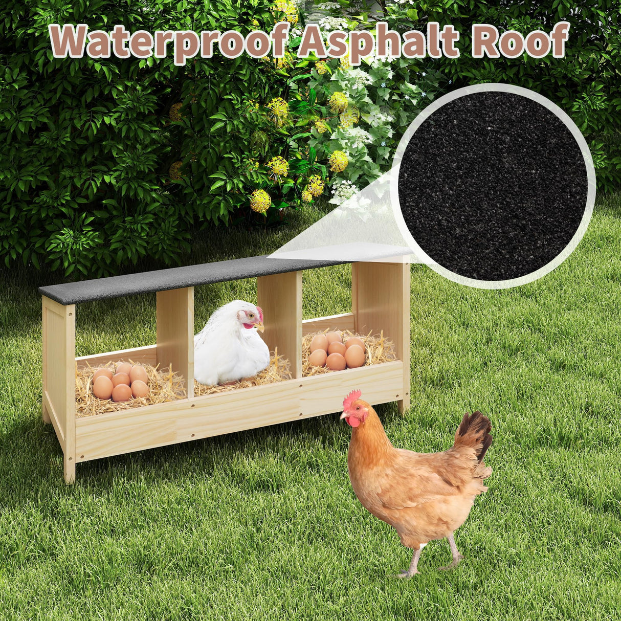 COZIWOW 3 Compartment Chicken Nesting Boxes, Chicken Laying Boxes with Asphalt Roof, Chicken Coop Accessories,Wood Nesting Boxes for Hen,Duck,Poultry,Bird,Dove COZIWOW