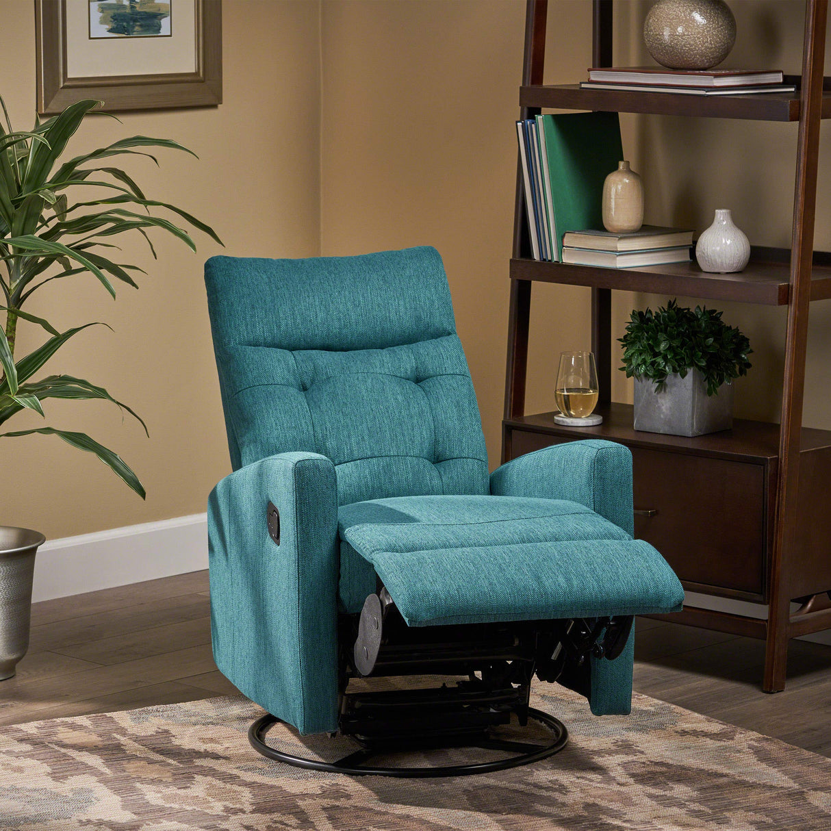 Christopher Knight Home Ishtar Glider Swivel Push Back Nursery Recliner, Teal, Black 35.75D x 25W x 39H in Christopher Knight Home