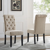 Roundhill Furniture Leviton Solid Wood Tufted Asons Dining Chairs, Set of 2, Tan Roundhill Furniture