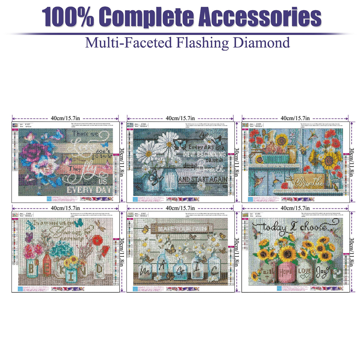 tigdtiu 6 Pack Inspirational Diamond Painting Kits for Adults-5D Diamond Art Kits for Adults Beginner, DIY Flower Full Drill Diamond Dots with Diamonds Picture Gem Art Crafts for Adult Decor 16x12 in tigdtiu