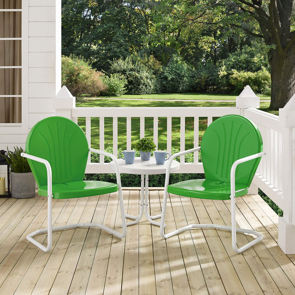 Crosley Furniture Griffith 3-Piece Outdoor Chair and Side Table Set, Retro Metal Bistro Patio Sets for Porch, Grasshopper Green Crosley Furniture