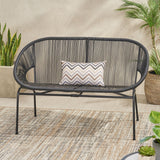 GDFStudio Patio Loveseat All-Weather Rattan 2 Seater Sofa Outdoor Patio Furniture Set for Balcony Poolside Backyard, Black GDFStudio
