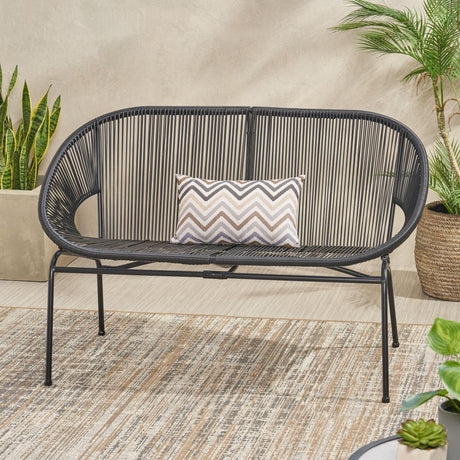 GDFStudio Patio Loveseat All-Weather Rattan 2 Seater Sofa Outdoor Patio Furniture Set for Balcony Poolside Backyard, Black GDFStudio