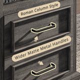 LIKIMIO Farmhouse Nightstand with Storage Drawers and Open Shelf, Small End Tables Living Room, Rustic Wood Side Tables for Bedroom, Roman Column Design, Charcoal Grey LIKIMIO