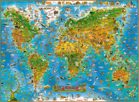 Jigsaw Puzzles for Adults 1000 Piece Animals of The World 27.56 x 19.69 Inch Puzzles for Adults Kids Educational Game Reduce Pressure Challenge Toy Animals Map Puzzles 1000 Pieces for Adults Anguis