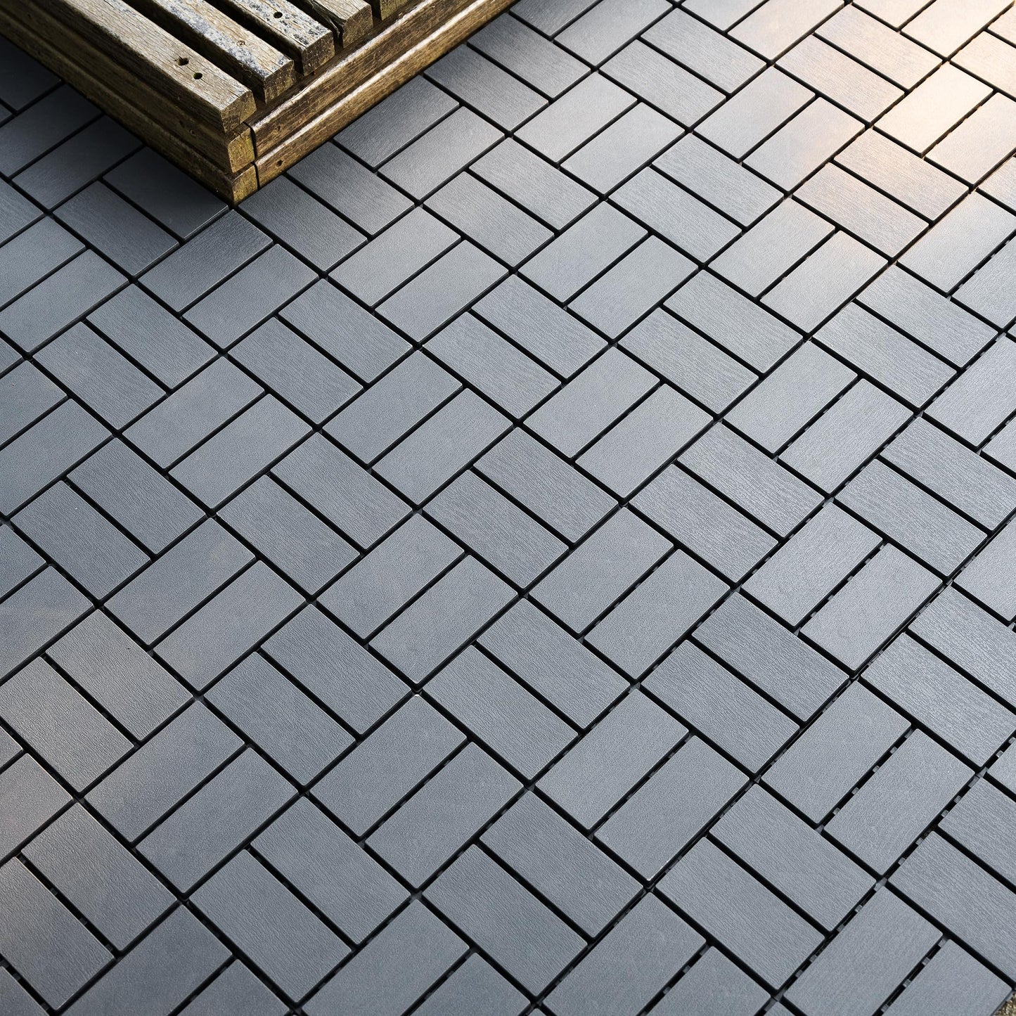 44 sq. ft Plastic Interlocking Deck Tiles, 44 Pack Patio Deck Tiles, 12" x 12" Waterproof Outdoor Flooring All Weather Use, Patio Floor Decking Tiles for Porch Poolside Balcony Backyard, Dark Grey