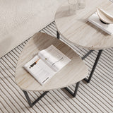 HOJINLINERO Round Coffee Table Set of 2 End Tables for Living Room,Black Small Coffee Table Living Room Table,Metal Frame & Wood Look,Sturdy and Easy Assembly,Stacking Side Tables Bedroom,White HOJINLINERO