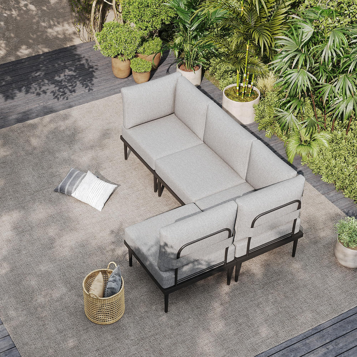 Sundale Outdoor 4 Pieces Metal Patio Furniture Set, Outdoor Sectional Sofa w/6 Inch Olefin Cushion, Modern Outdoor Conversation Sets Sundale Outdoor