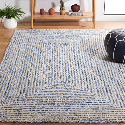 SAFAVIEH Braided Collection Area Rug - 5' x 8', Blue & Ivory, Handmade Farmhouse Cotton, Ideal for High Traffic Areas in Living Room, Bedroom (BRD260M)