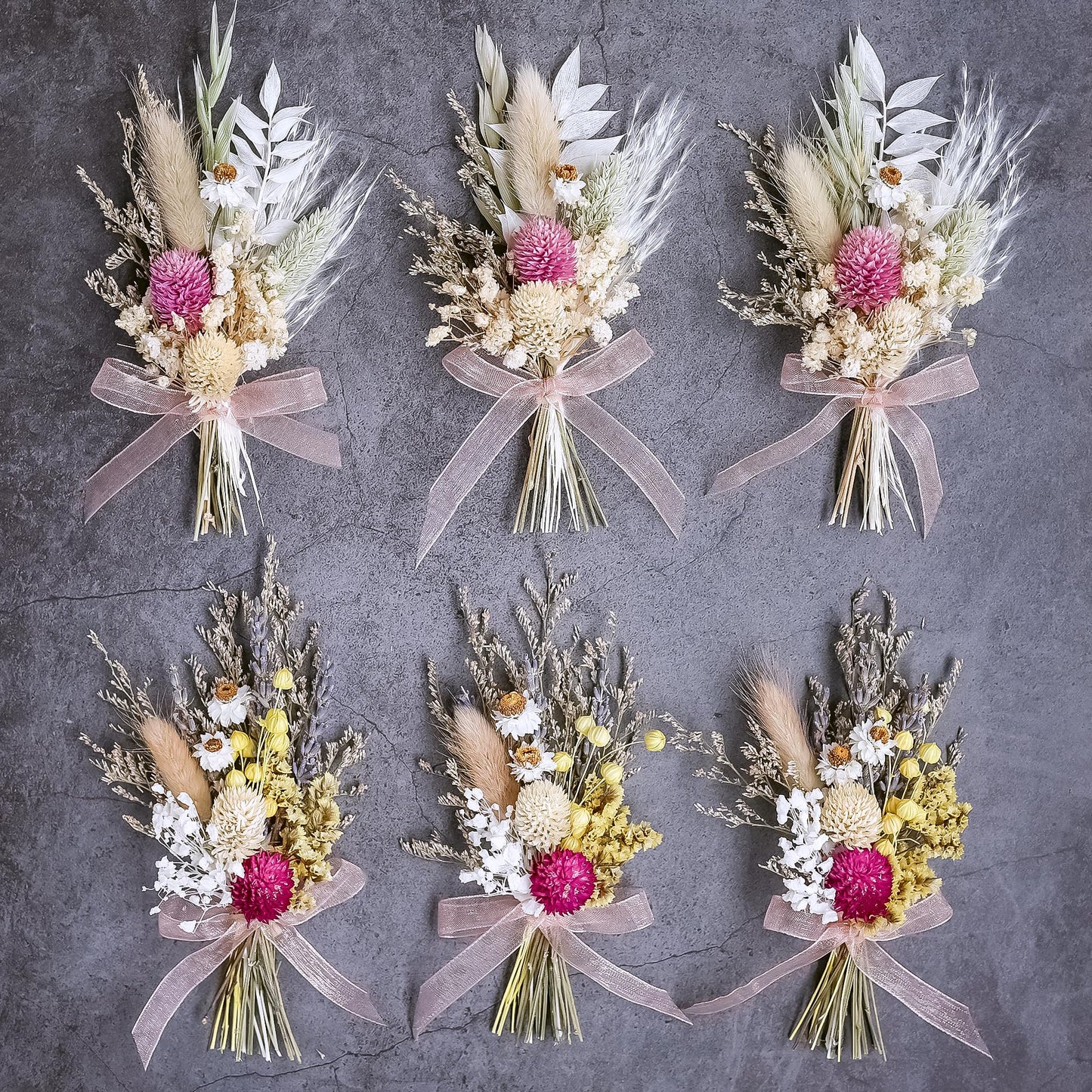 Mini Dried Flower Bouquet Set of 6, Small Bouquets, Bohemian Wedding Table Centerpieces Table Arrangements, Bridesmaid Flower Girl Proposal Gift Box, Birthday Cake Table Vase Decorations. (Pi - WoodArtSupply