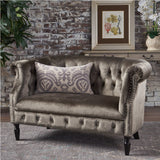 Christopher Knight Home Milani Tufted Scroll Arm Velvet Loveseat, Grey / Dark Brown Christopher Knight Home