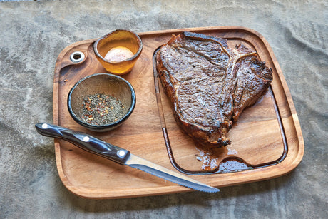 Ironwood Gourmet Fort Worth Steak Plate with Juice Channel, Acacia Wood 13 x 11 x 0.75 -inches, Brown Ironwood Gourmet