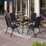 PHI VILLA 5 Pcs Patio Dining Set with Patio Table and Chairs, Outdoor Dining Set for 4 with Adjustable Patio Folding Chairs & Square Patio Dining Table with 1.57" Umbrella Hole, Black PHI VILLA
