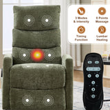 Manual Swivel Rocker Recliner Chair with Vibration Massage, Overstuffed Glider Chair with Lumbar Heat for Nursery, Living Room Reclining Sofa Chair, Chenille Fabric Green Luxlen