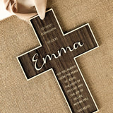 Personalized Engraved Wooden Cross, Christian WoodCcross for Baptism, Holy Communion, Confirmation or Newborn Gift Keepsake with Custom Name and Date with Message LIGHTIT STUDIO