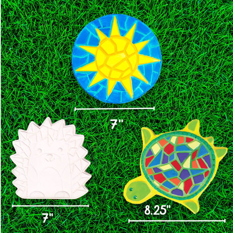 Creative Roots Mosaic Turtle, Hedgehog, & Sun - 3-Pack 7-Inch Ceramic Stepping Stones & 6 Vibrant Paints, Paint Your Own DIY Stepping Stones for Kids Ages 8+ Creative Roots