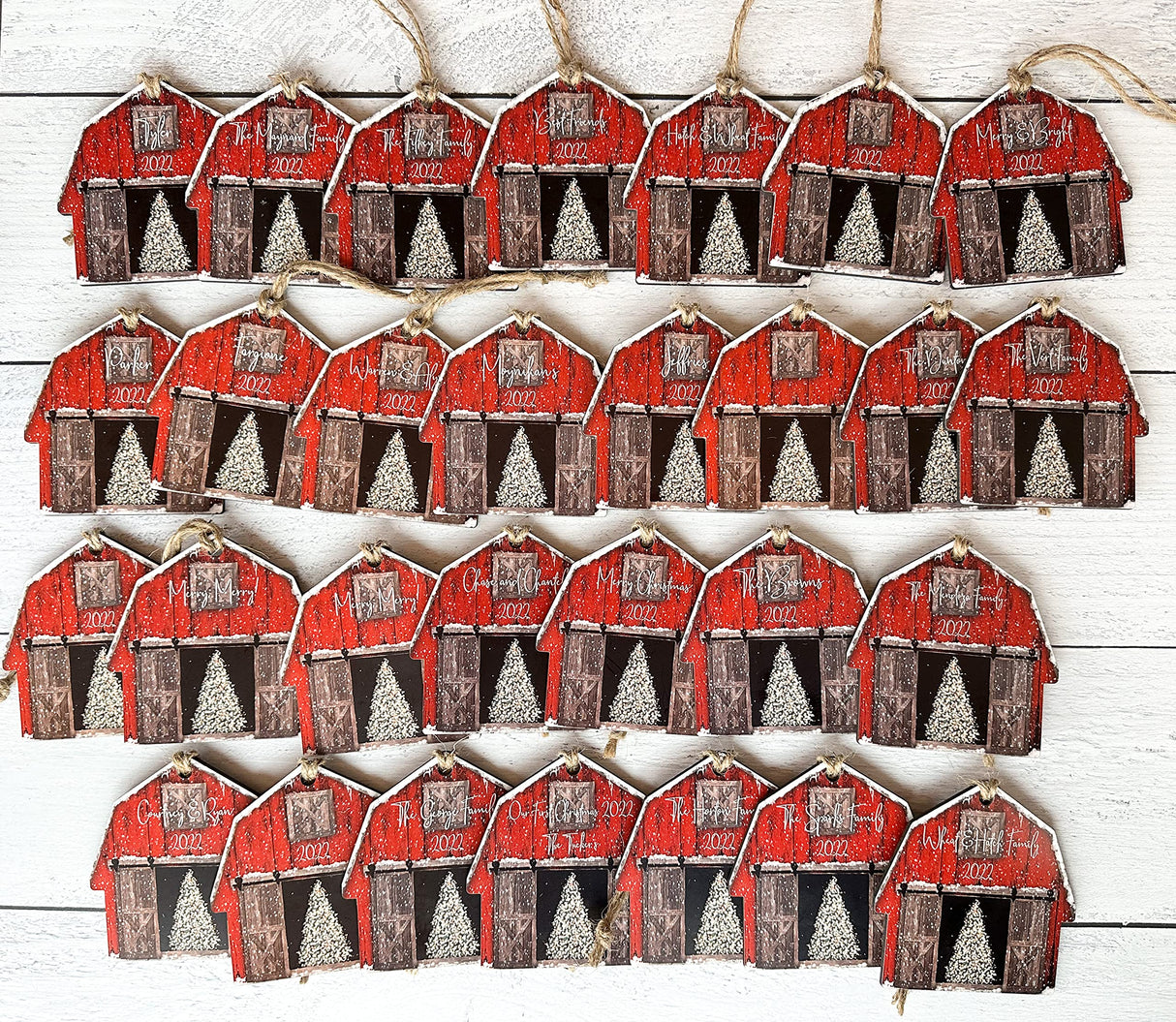 Personalized Christmas Ornaments 2024 Red Barn Farmhouse Wood Custom Farm Gift Stocking Stuffer Handmade by The Painted Pug (Red Barn Personalized) The Painted Pug