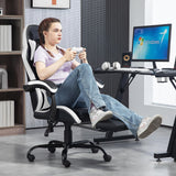 HOMHUM Massage Gaming Chair with Footrest, Ergonomic PU Leather Computer Chair w/Headrest and Lumbar, Height Adjustable, 360° Swivel Desk Office Chair, White HOMHUM
