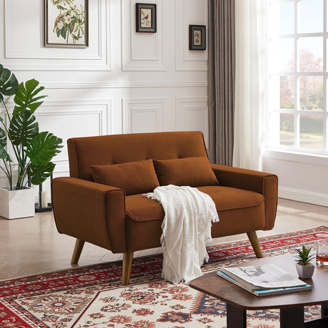 Jarenie 48" Loveseat Sofa, 2 Seater Love Seat Mid Century Modern Small Couches for Living Room Bedroom Apartment, 2 Throw Pillows and Wooden Legs, Orange Jarenie
