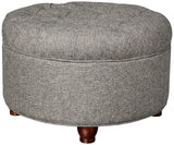 Homepop Home Decor | Button Tufted Woven Round Storage Ottoman | Ottoman with Storage for Living Room & Bedroom (Dark Gray) HomePop