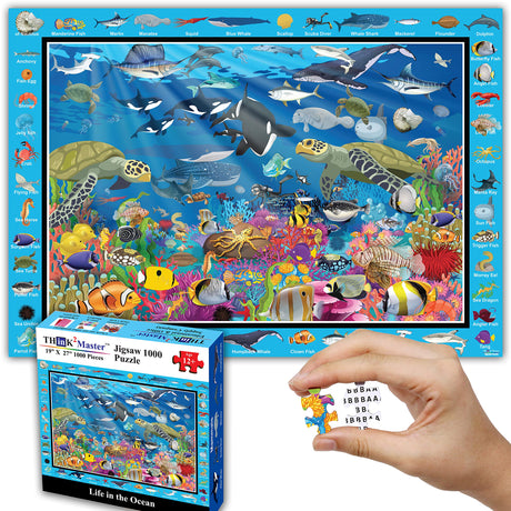Think2Master Colorful Ocean Life 1000 Pieces Jigsaw Puzzle for Kids 12+, Teens, Adults & Families. Great Gift for stimulating Learning About Coral Reefs. Size: 26.8” X 18.9” THINK2MASTER