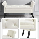 Yaheetech 52in Ottoman Bench Folding Storage Tufted Fabric Entryway with Arms Footstool Large Foot Rest Seat Rolled Cushioned Fresh White Yaheetech