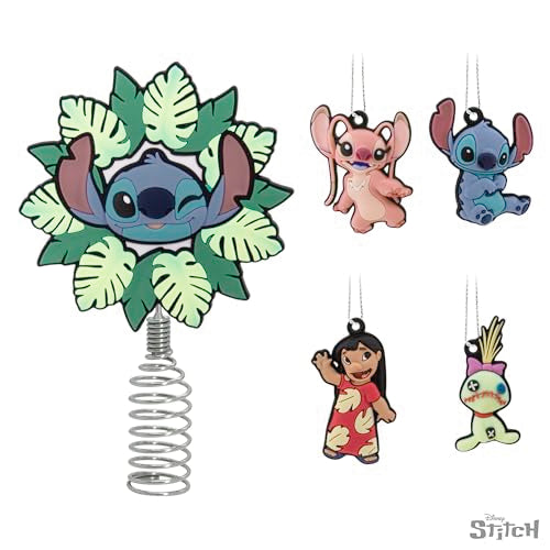 Hallmark Disney Lilo & Stitch Mini Christmas Tree Topper and Ornaments, Set of 5, Gifts for Disney Fans Hallmark
