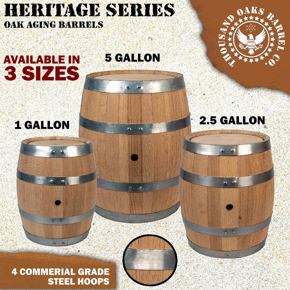 5 Gallon Oak Barrel - Wooden Whiskey Barrel Wine Barrel (20 Liter) - for The Home Brewer, Distiller, Wine Maker - New American 20L Oak Barrels for Aging Whiskey, Bourbon, Mead (HERITAGE SERIES) THOUSAND OAKS BARREL