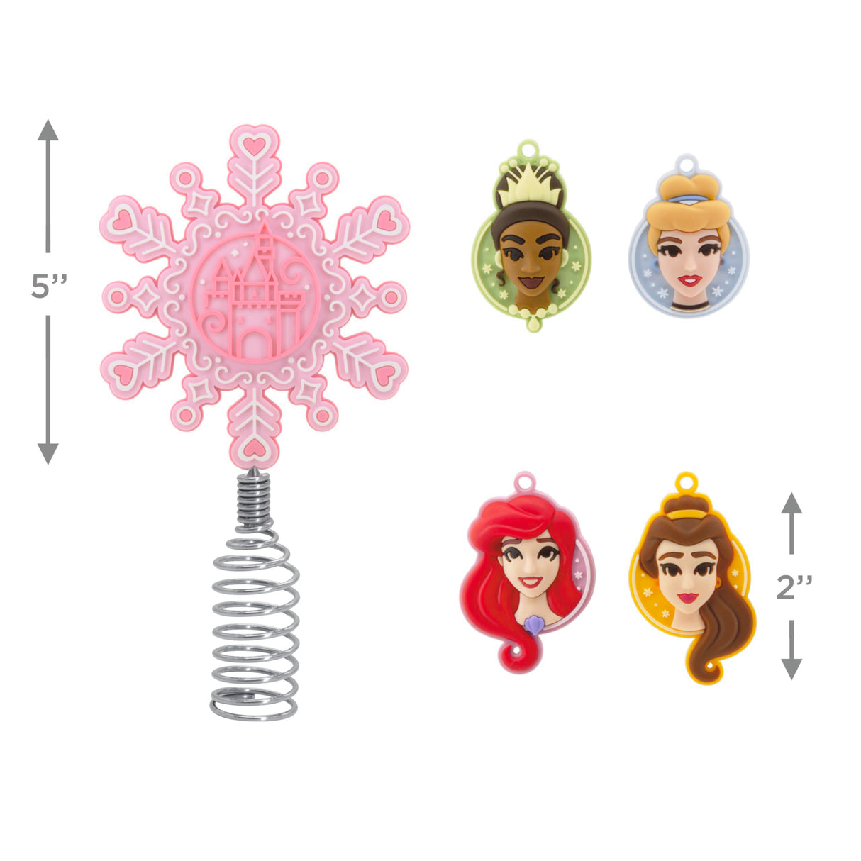 Hallmark Disney Princess Mini Christmas Tree Topper and Ornaments, Set of 5, Gifts for Disney Fans Hallmark