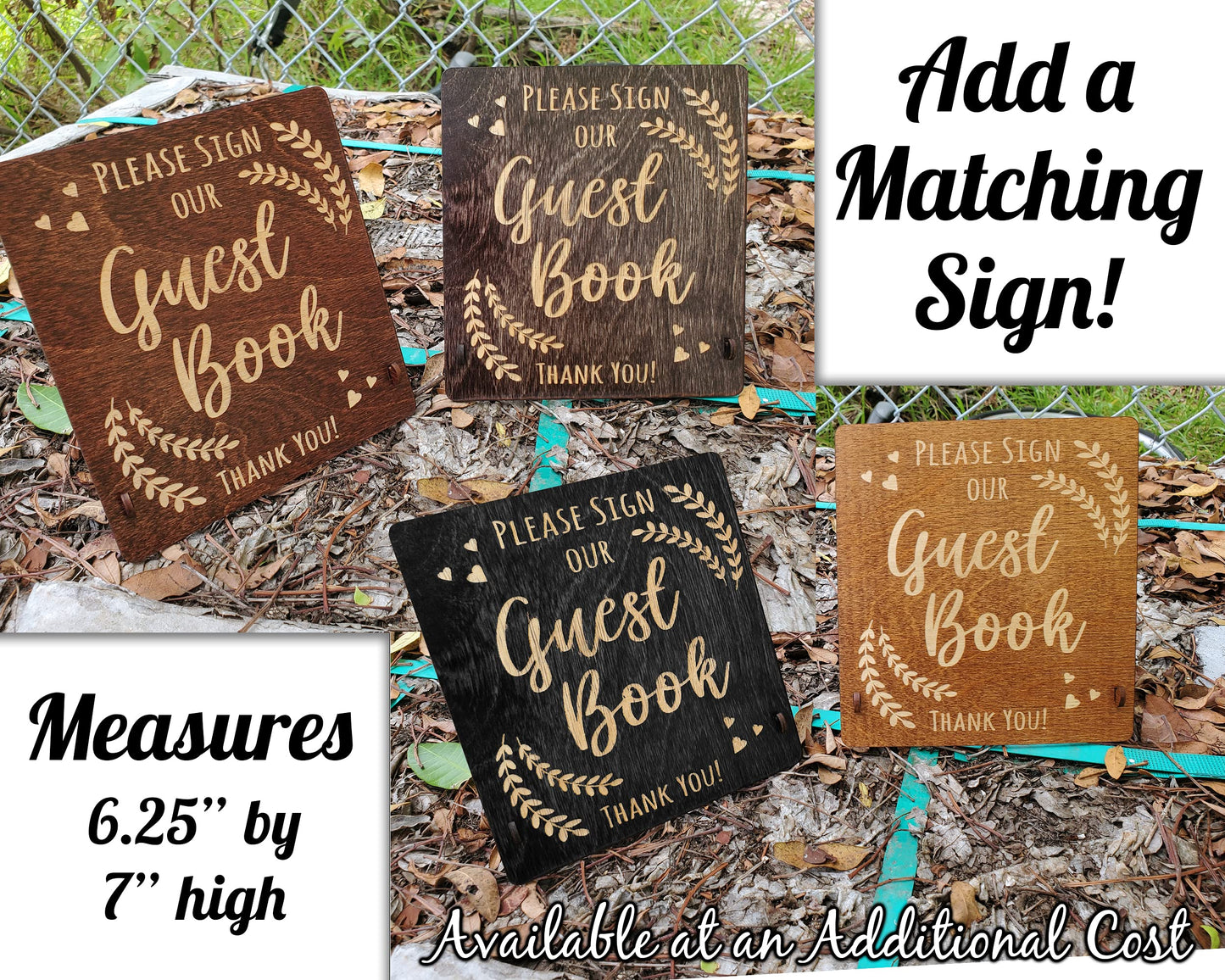 Personalized Wedding Guest Book Mr Mrs Wooden Rustic Vintage Bridal Black Mahogany Oak or Cocoa Unique Wood Hardcover Finish Options