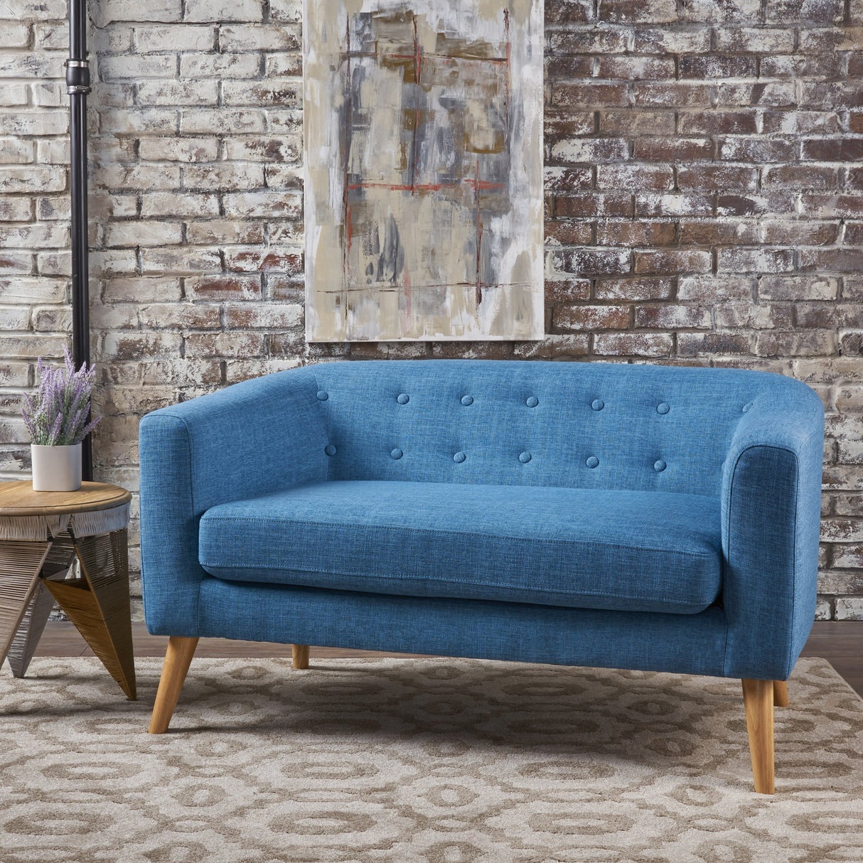 Christopher Knight Home GDFStudio Christopher Knight Home Bridie Mid-Century Modern Loveseat, Muted Blue Fabric GDFStudio